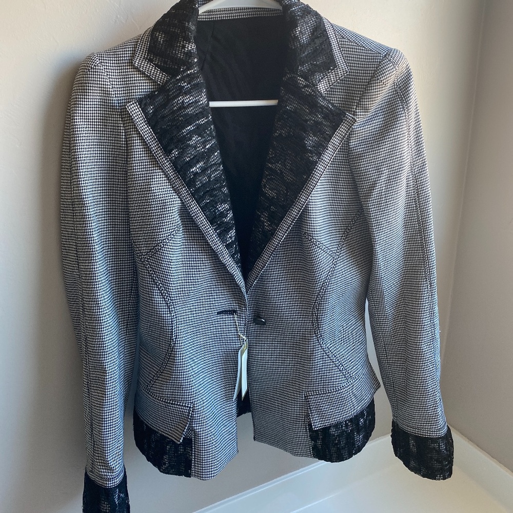 NWT Roberto Cavalli Houndstooth Wool Lace Blazer
